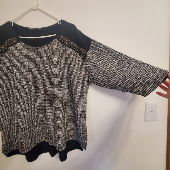 CJ Banks Womens Beaded Pullover Sweater Blouse Plus Size 1X Black and White - Picture 2 of 10